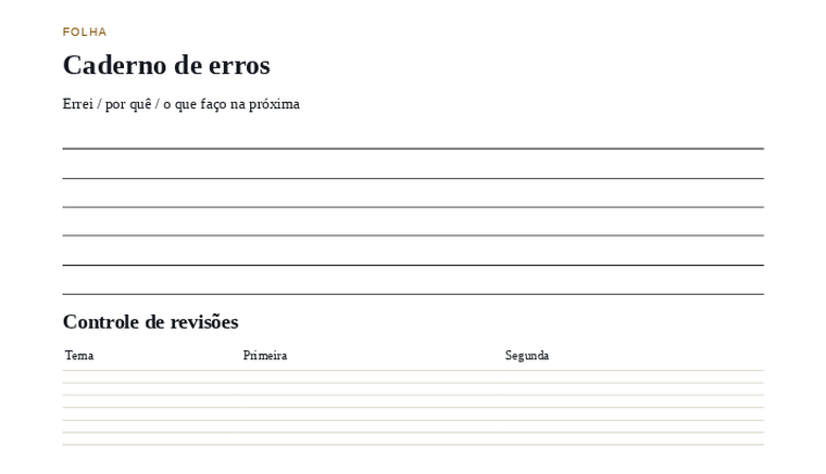 Caderno de erros e controle de revisões